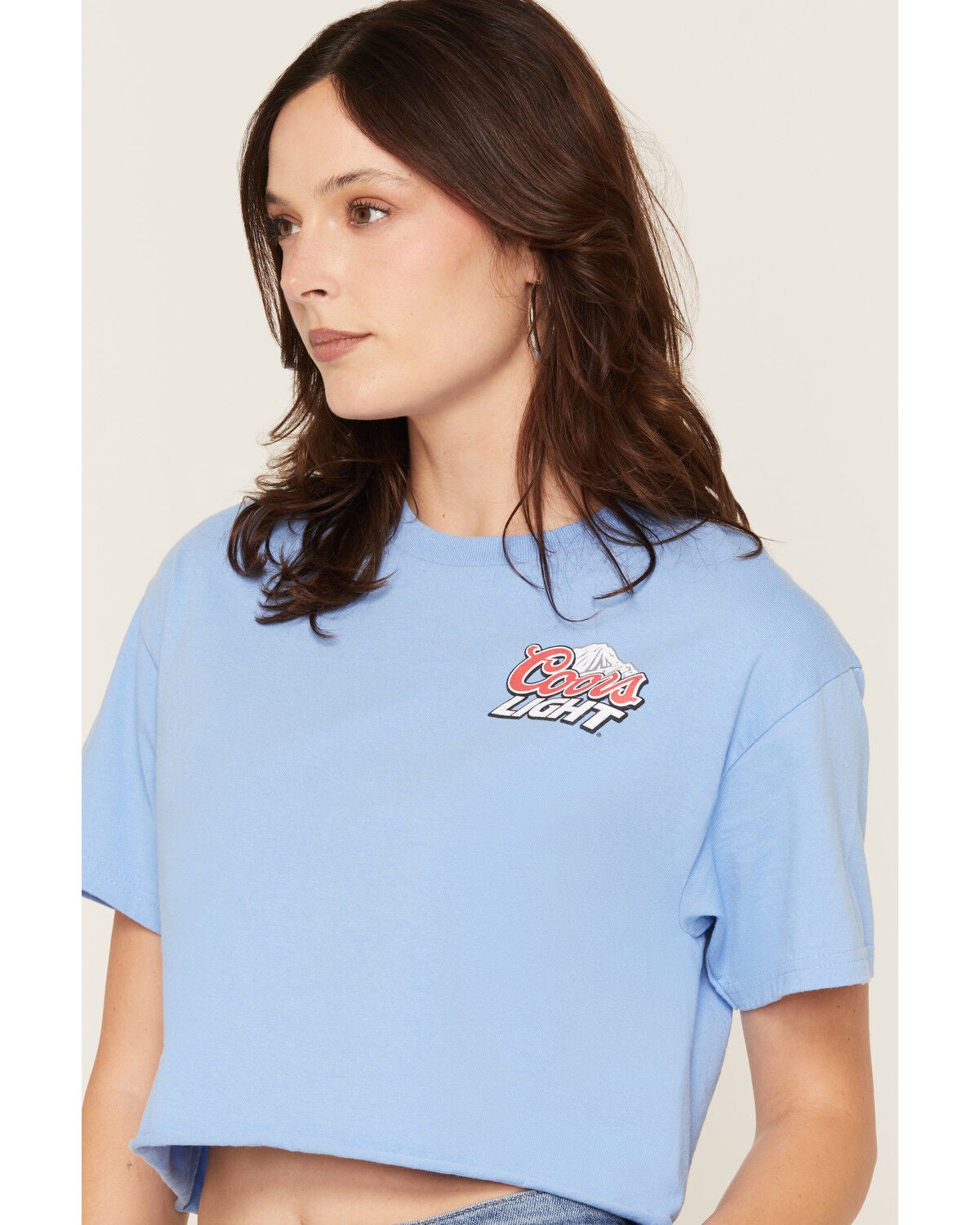 Image #3 - Junk Food Clothing Women's Coors Light Mountains Short Sleeve Cropped Graphic Tee, Blue, hi-res