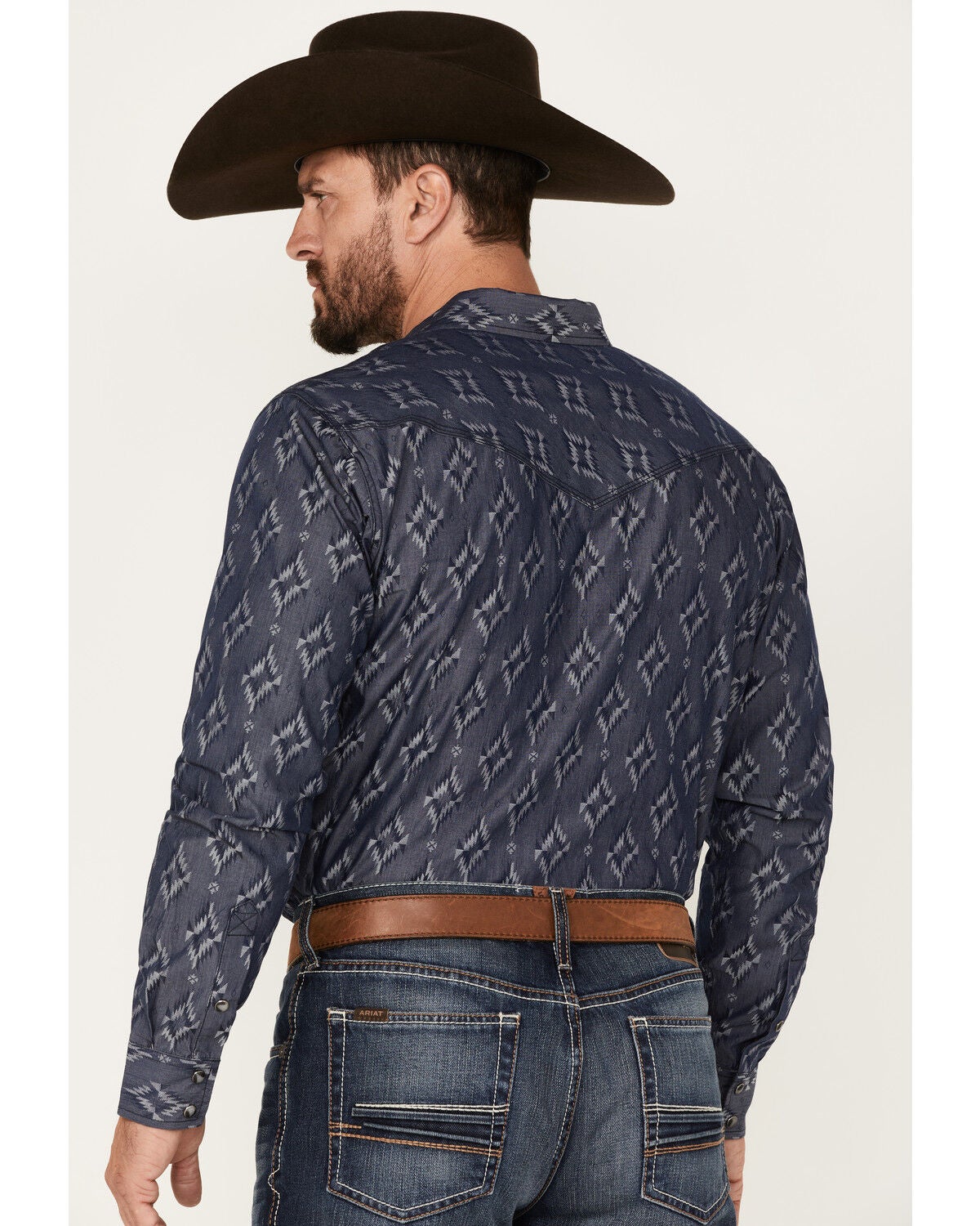 Image #4 - Moonshine Spirit&reg; Men's Mocasin Southwestern Print Long Sleeve Snap Western Shirt, Navy, hi-res