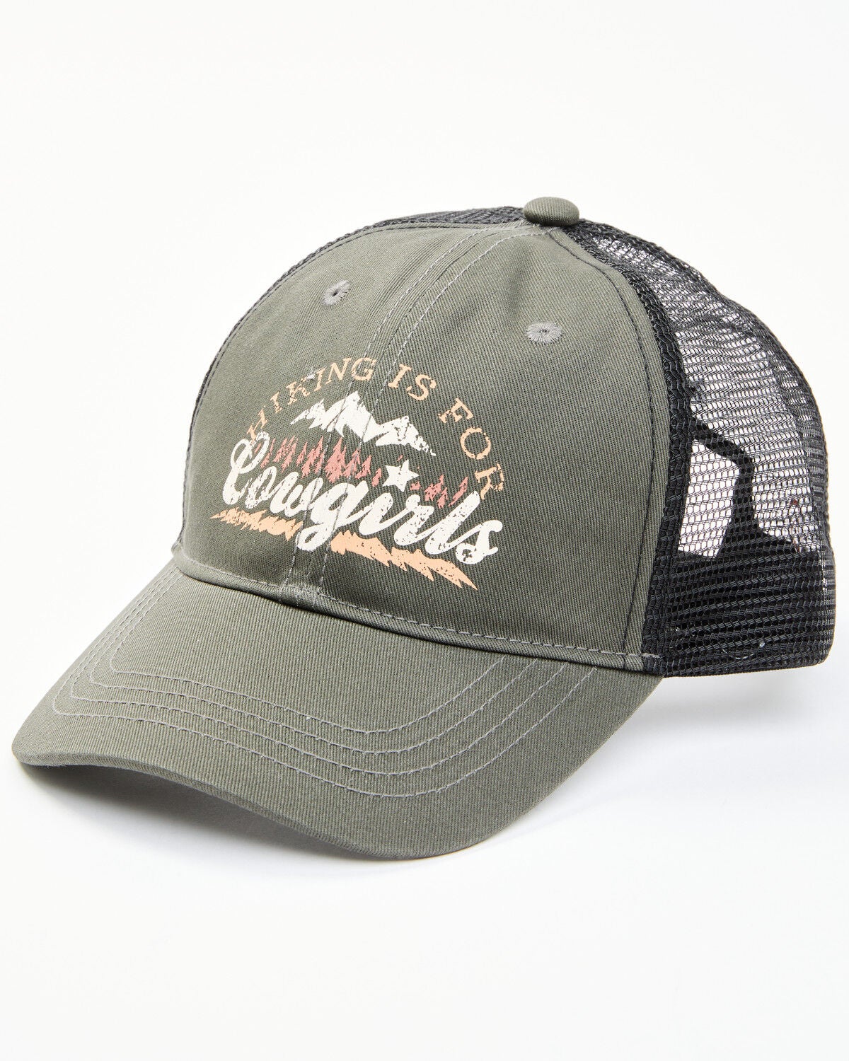 Shyanne Women's Hiking Is For Cowgirls Mesh-Back Ball Cap, Olive, hi-res