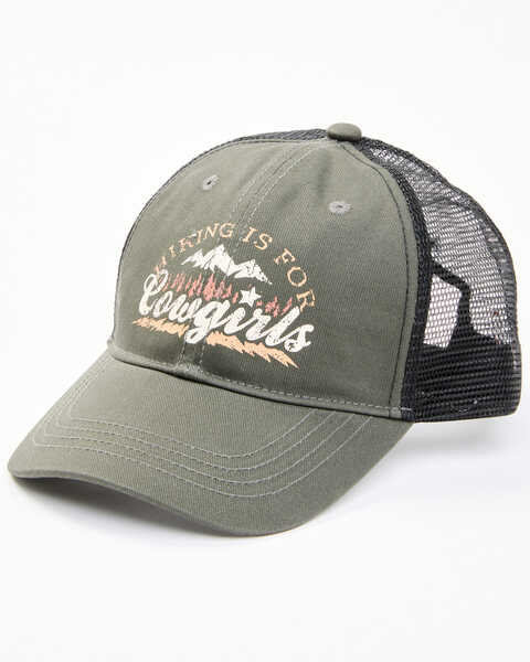 Image #1 - Shyanne Women's Hiking Is For Cowgirls Mesh-Back Ball Cap, Olive, hi-res