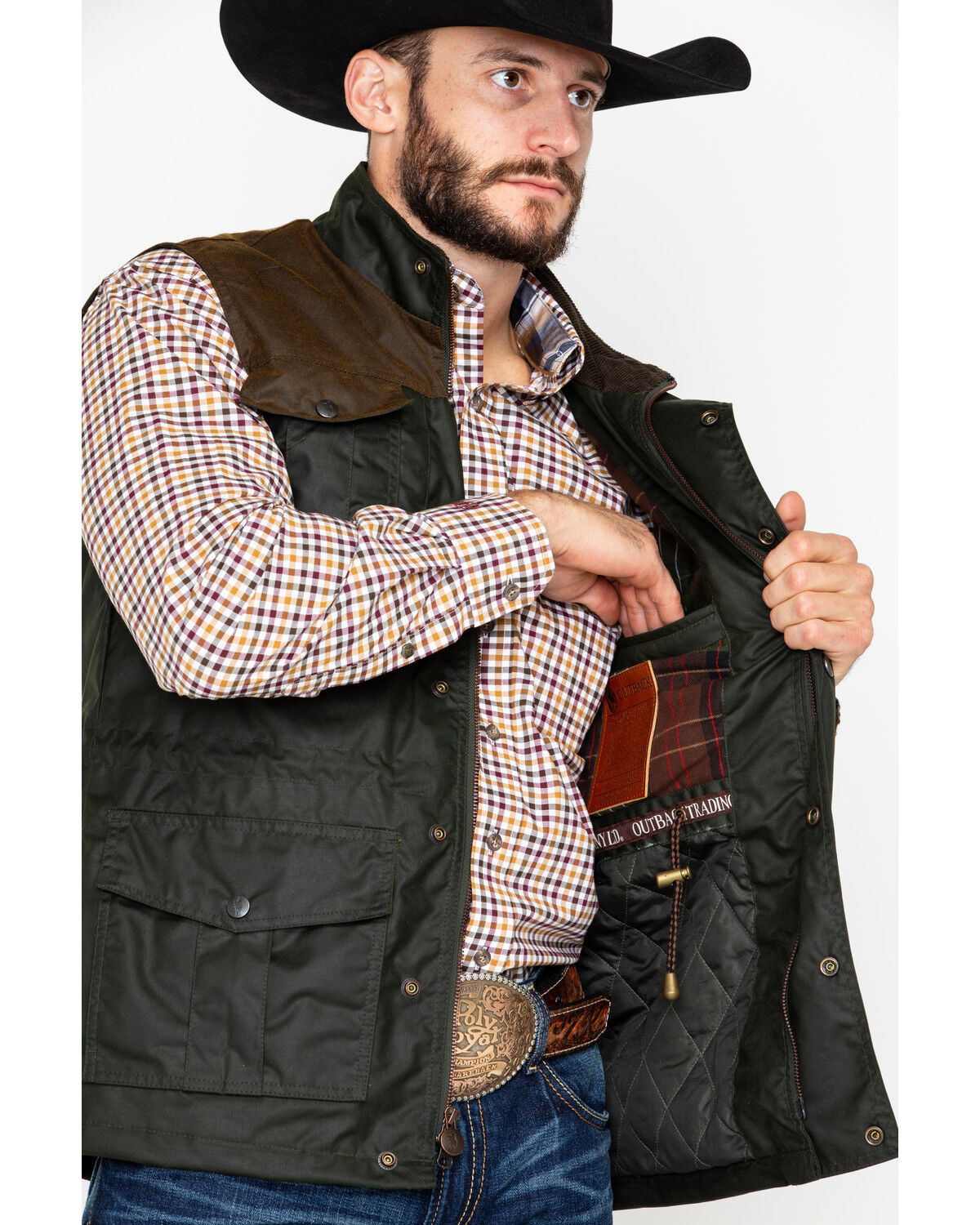 Image #3 - Outback Trading Co. Men's Brant Oil Dual Entry Vest, Olive, hi-res