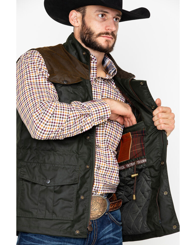 Outback Trading Co. Men's Brant Oil Dual Entry Vest , Olive, hi-res