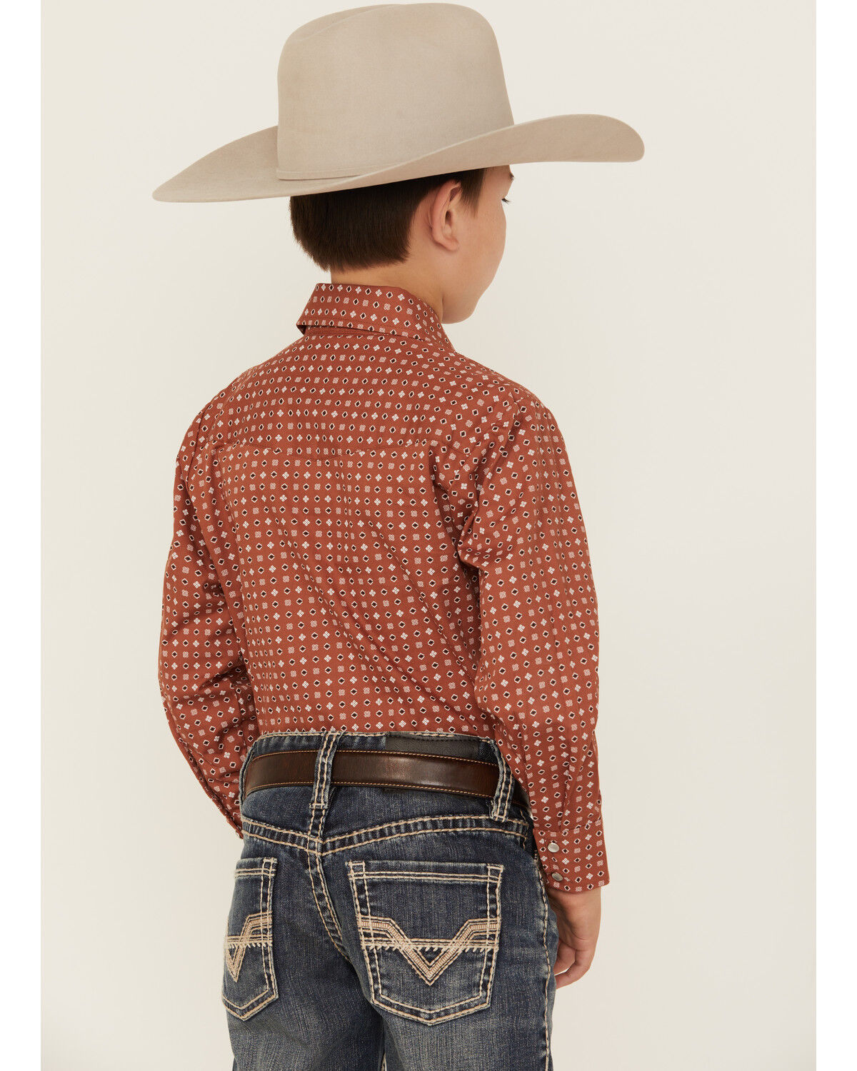 Image #4 - Ely Walker Boys' Geo Print Long Sleeve Snap Stretch Western Shirt, Rust Copper, hi-res