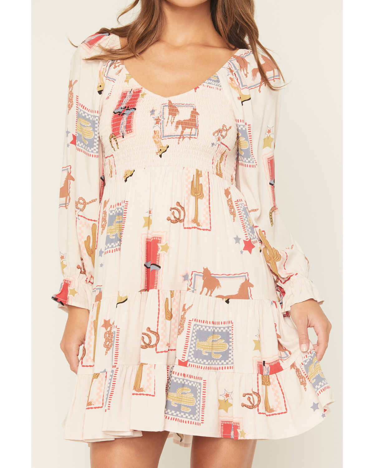 Image #3 - Blue B Women's Western Print Long Sleeve Mini Dress, Light Pink, hi-res