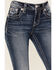 Image #4 - Miss Me Women's Dark Rise Mid Wash Geo Feather Pocket 34" Bootcut Stretched Denim Jeans, Dark Wash, hi-res
