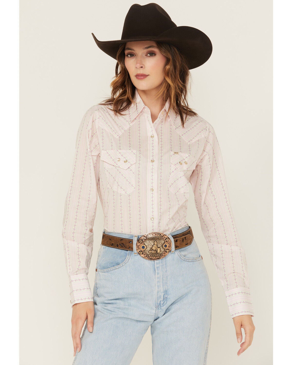 Cowboygirl by Jenna Paulette Women's Wallpaper Print Long Sleeve Pearl Snap Western Shirt, Lavender, hi-res