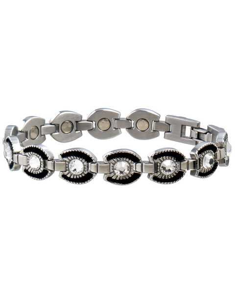 Sabona Ladies' Crystal Horseshoe Link Magnetic Bracelet, Two Tone, hi-res