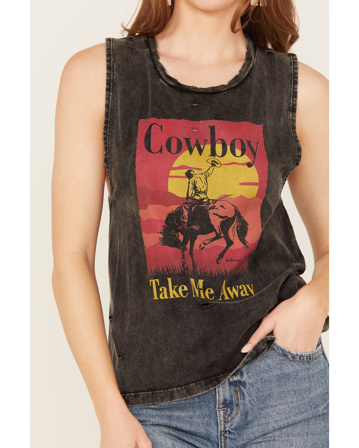 Image #3 - Bohemian Cowgirl Women's Distressed Cowboy Take Me Away Graphic Tank, Black, hi-res