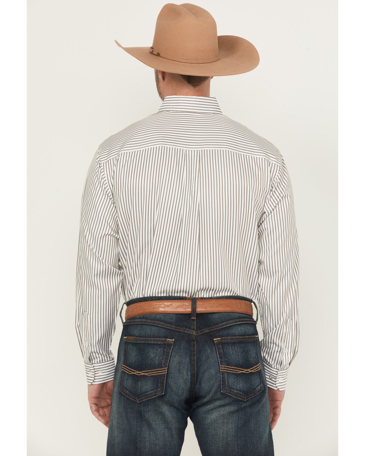 Image #4 - Cinch Men's Striped Print Tencel Long Sleeve Button-Down Western Shirt, Cream, hi-res