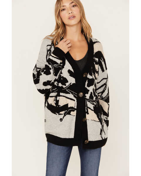 Image #3 - Idyllwind Women's Alice Floral Abstract Cardigan, Grey, hi-res