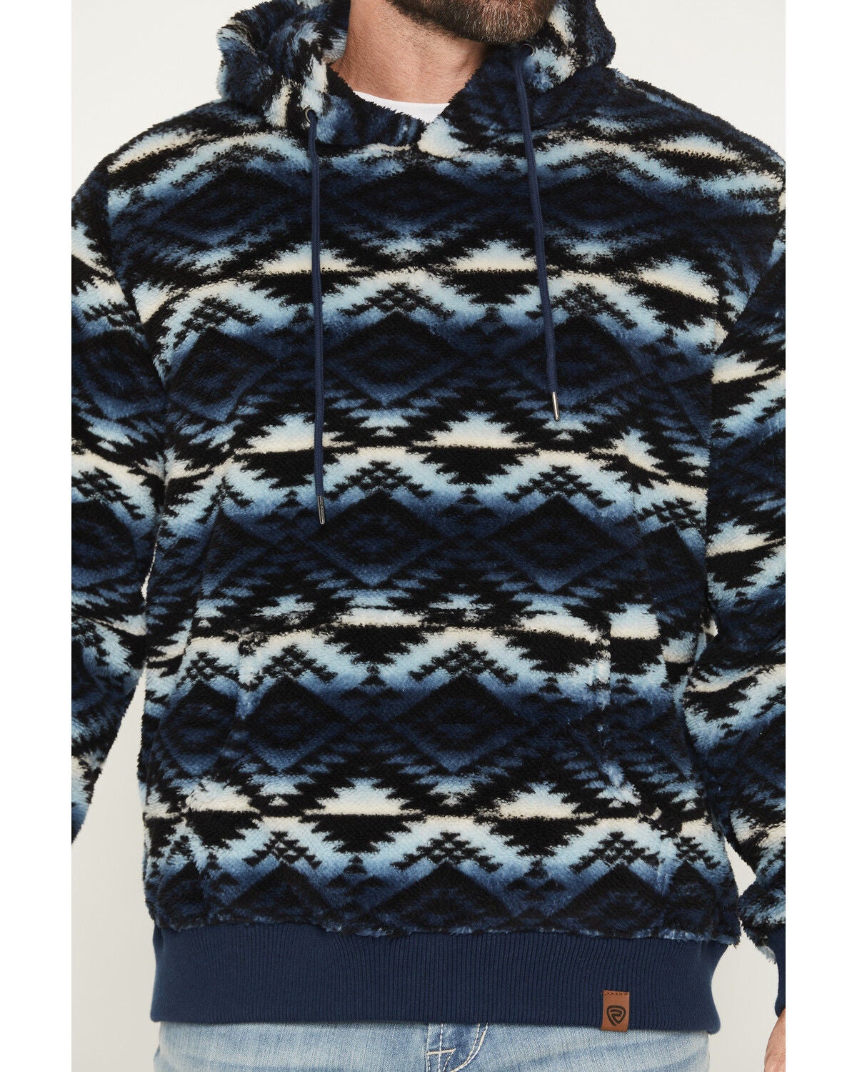 Image #3 - Rock & Roll Denim Men's Southwestern Print Berber Hooded Sweatshirt, Blue, hi-res