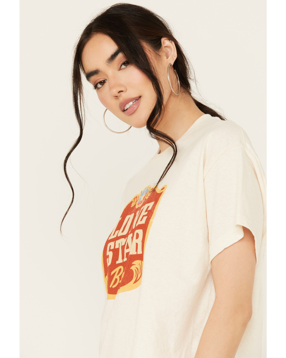 Image #2 - Brew City Beer Gear Women's Lone Star Cropped Short Sleeve Graphic Tee, Ivory, hi-res