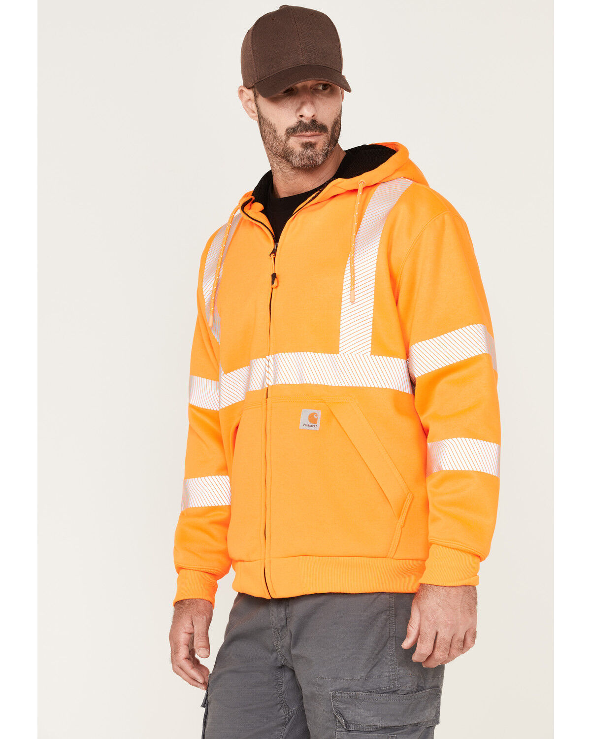 Image #2 - Carhartt Men's Hi-Vis Brite Orange Loose Fit Thermal Full-Zip Hooded Work Sweatshirt, Bright Orange, hi-res
