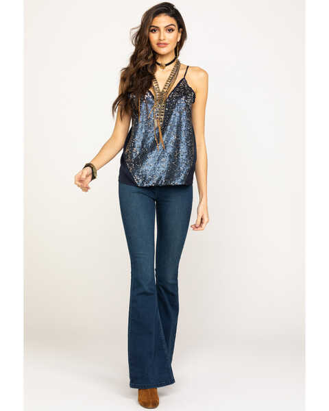 Image #6 - Free People Women's Dark Wash Flare Penny Pull On Jeans, Blue, hi-res