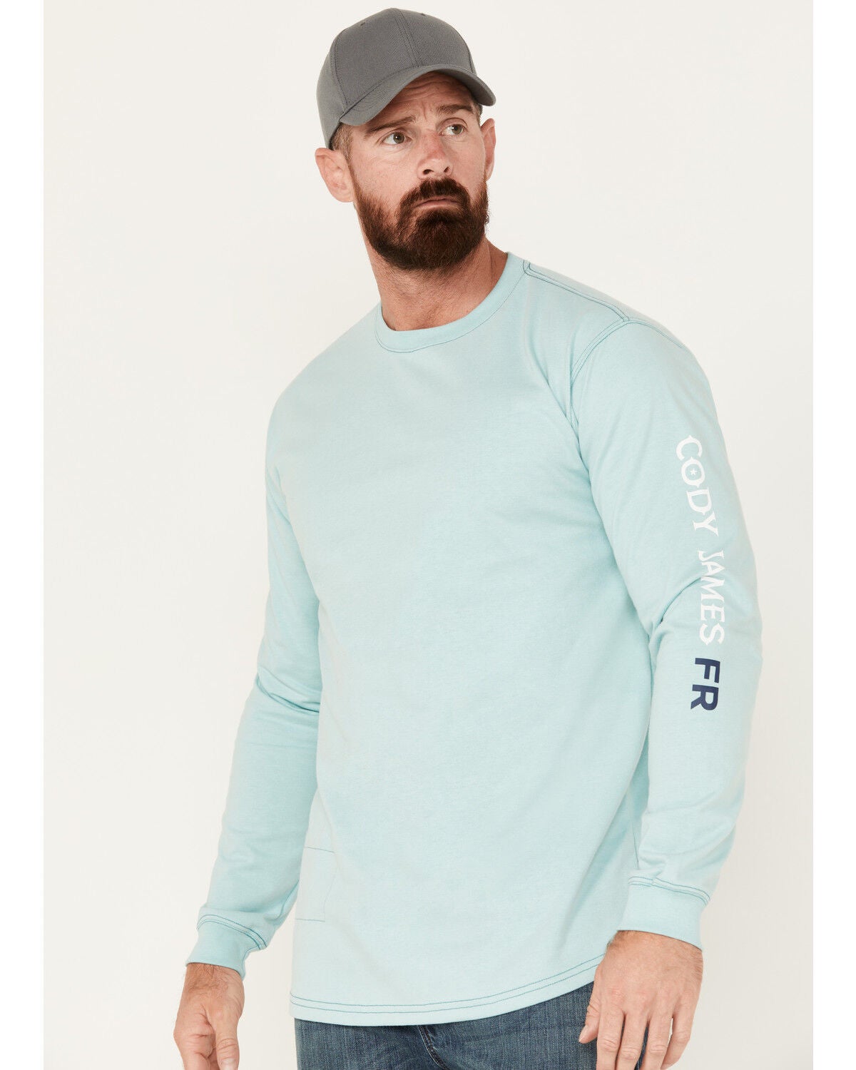 Cody James Men's FR Logo Long Sleeve Stretch Work T-Shirt, Aqua, hi-res