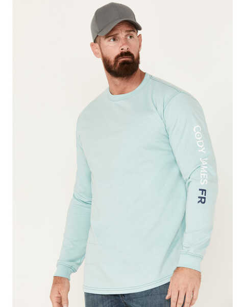 Cody James Men's FR Logo Long Sleeve Stretch Work T-Shirt , Aqua, hi-res