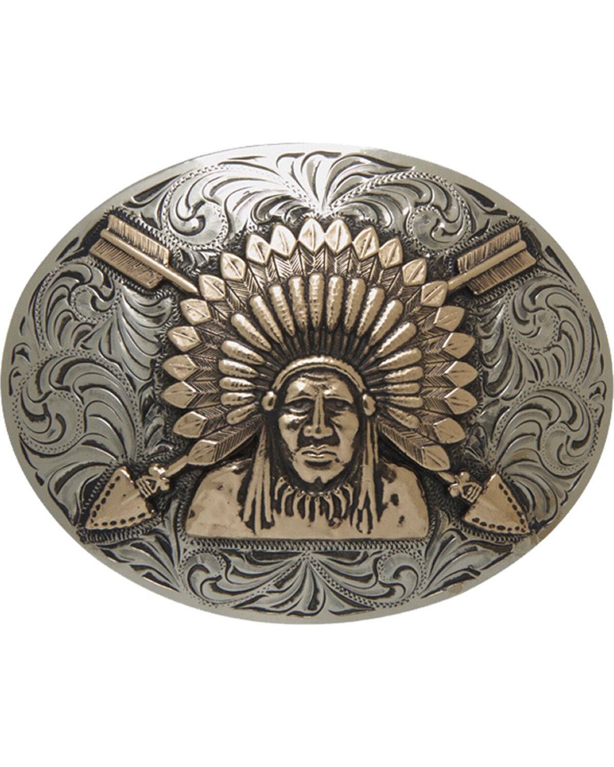Image #1 - AndWest Men's Silver Sonoyta Vintage Indian Chief Buckle, Silver, hi-res