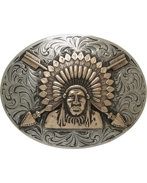 Image #1 - AndWest Men's Silver Sonoyta Vintage Indian Chief Buckle , Silver, hi-res