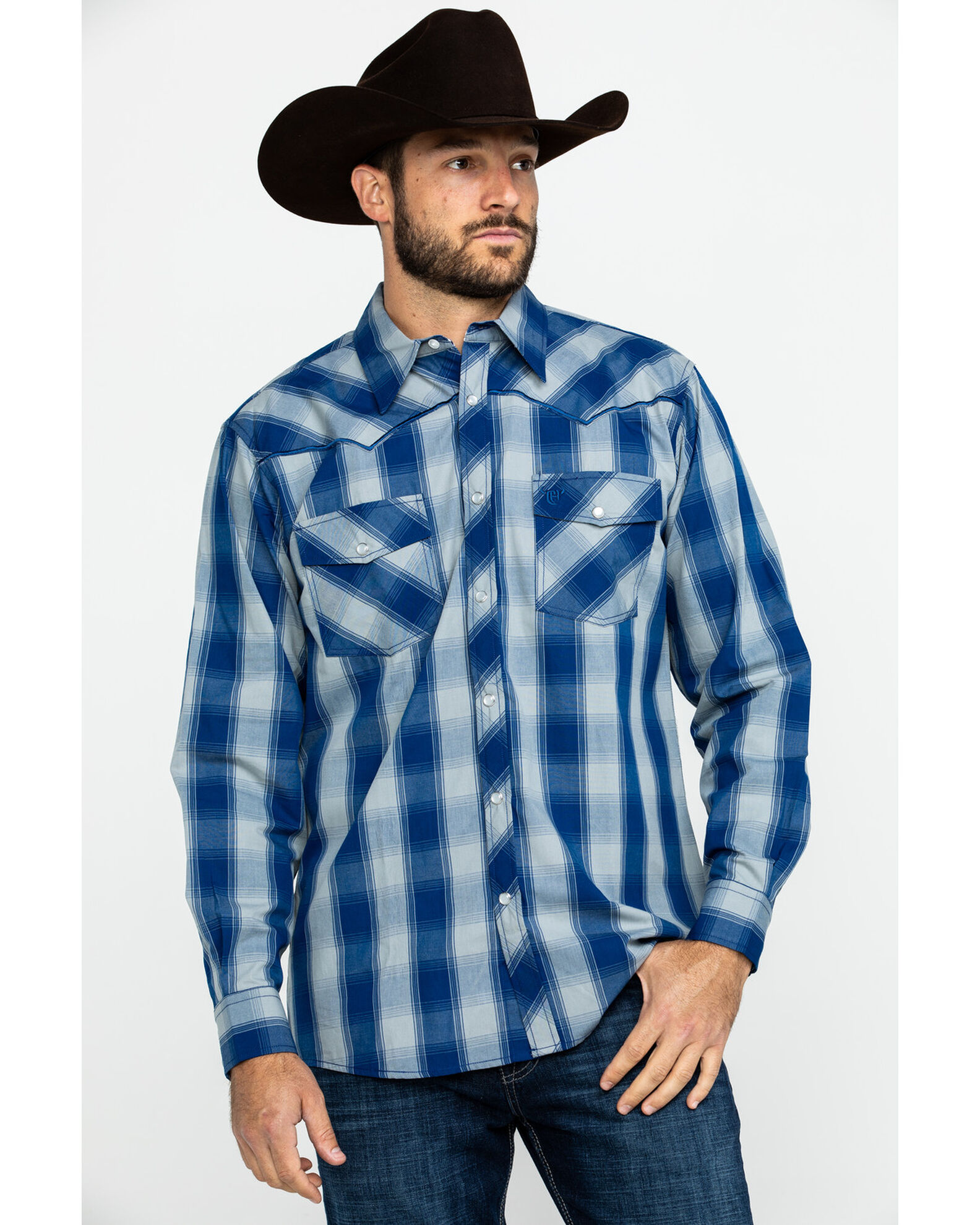 Cowboy Hardware Men s Royal Classic Plaid Long Sleeve Western Shirt