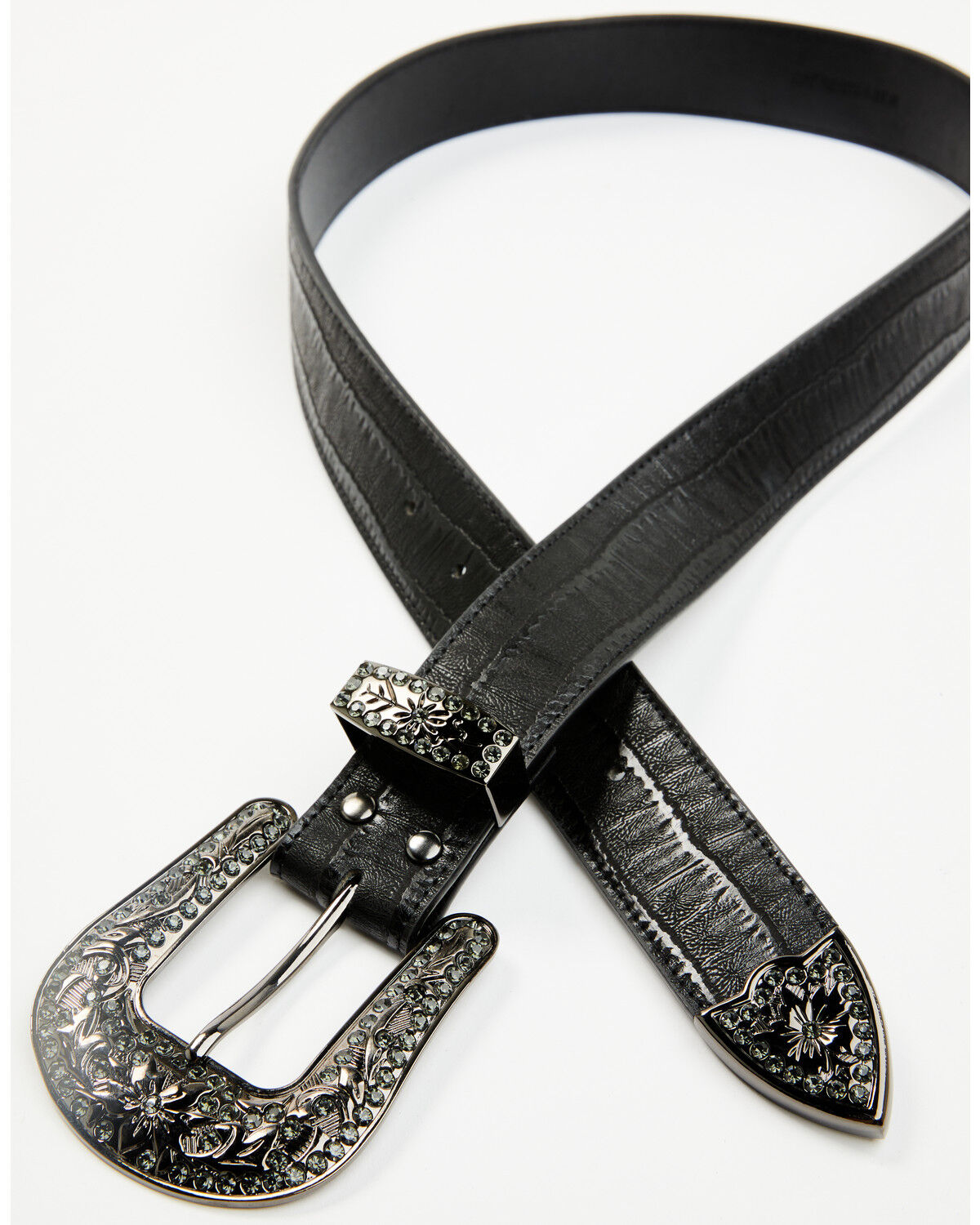 Image #2 - Shyanne Women's Piper Crocodile Embossed Rhinestone Buckle Belt, Black, hi-res