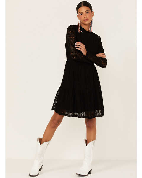 Molly Bracken Women's Lace Mock Neck Mini Dress, Black, hi-res
