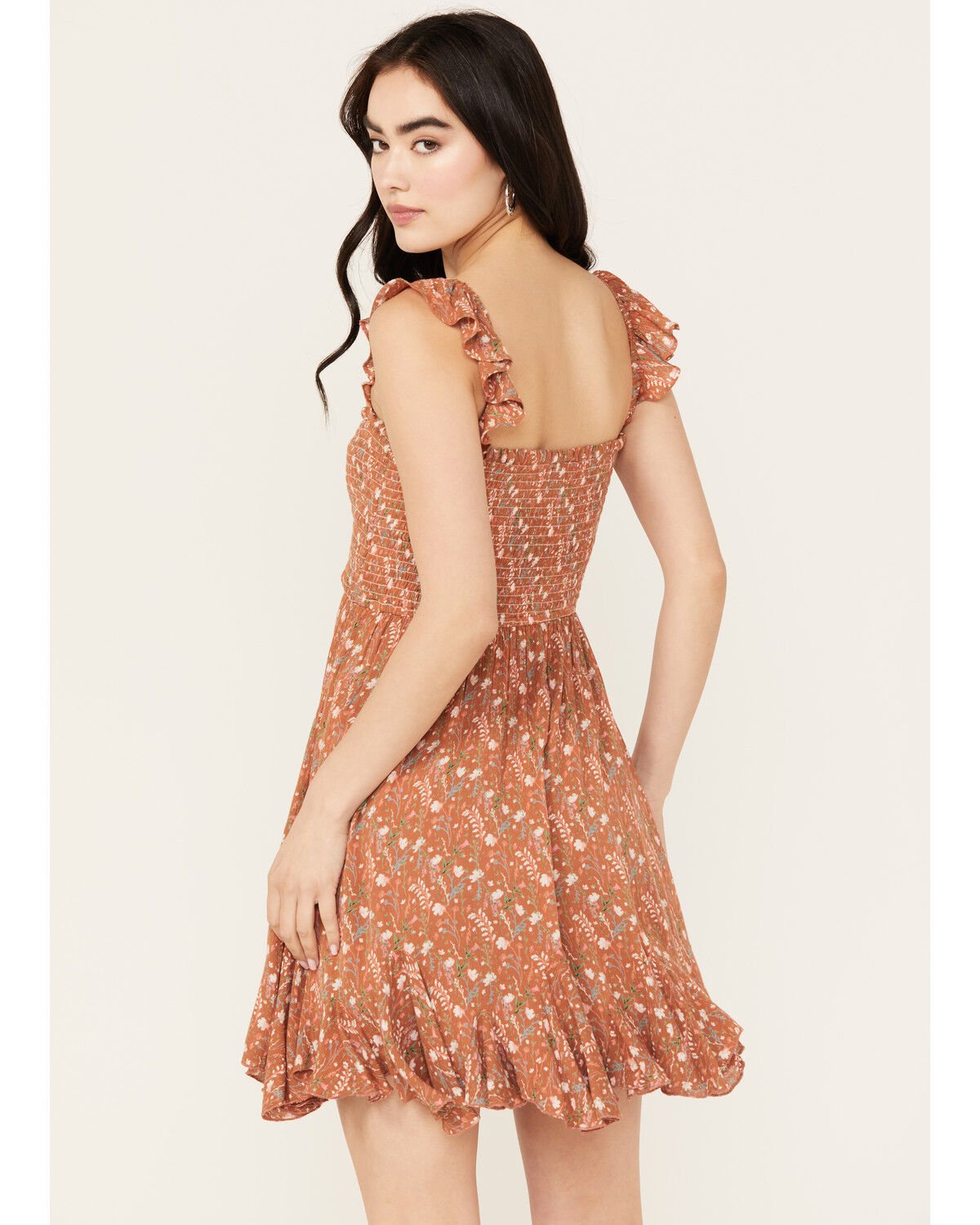 Image #4 - Rock & Roll Denim Women's Floral Print Mini Dress, Brown, hi-res