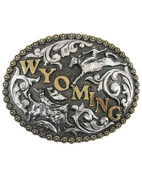 Image #1 - Cody James Men's Wyoming Bronco & Bull Riders Belt Buckle, No Color, hi-res