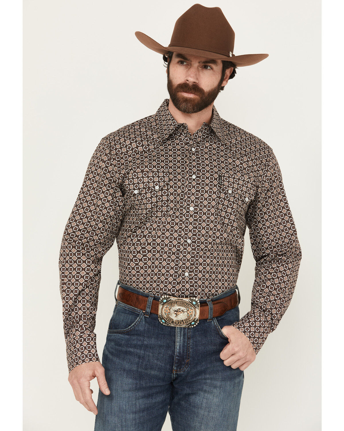 Image #1 - Cinch Men's Geo Print Long Sleeve Snap Western Shirt, Multi, hi-res