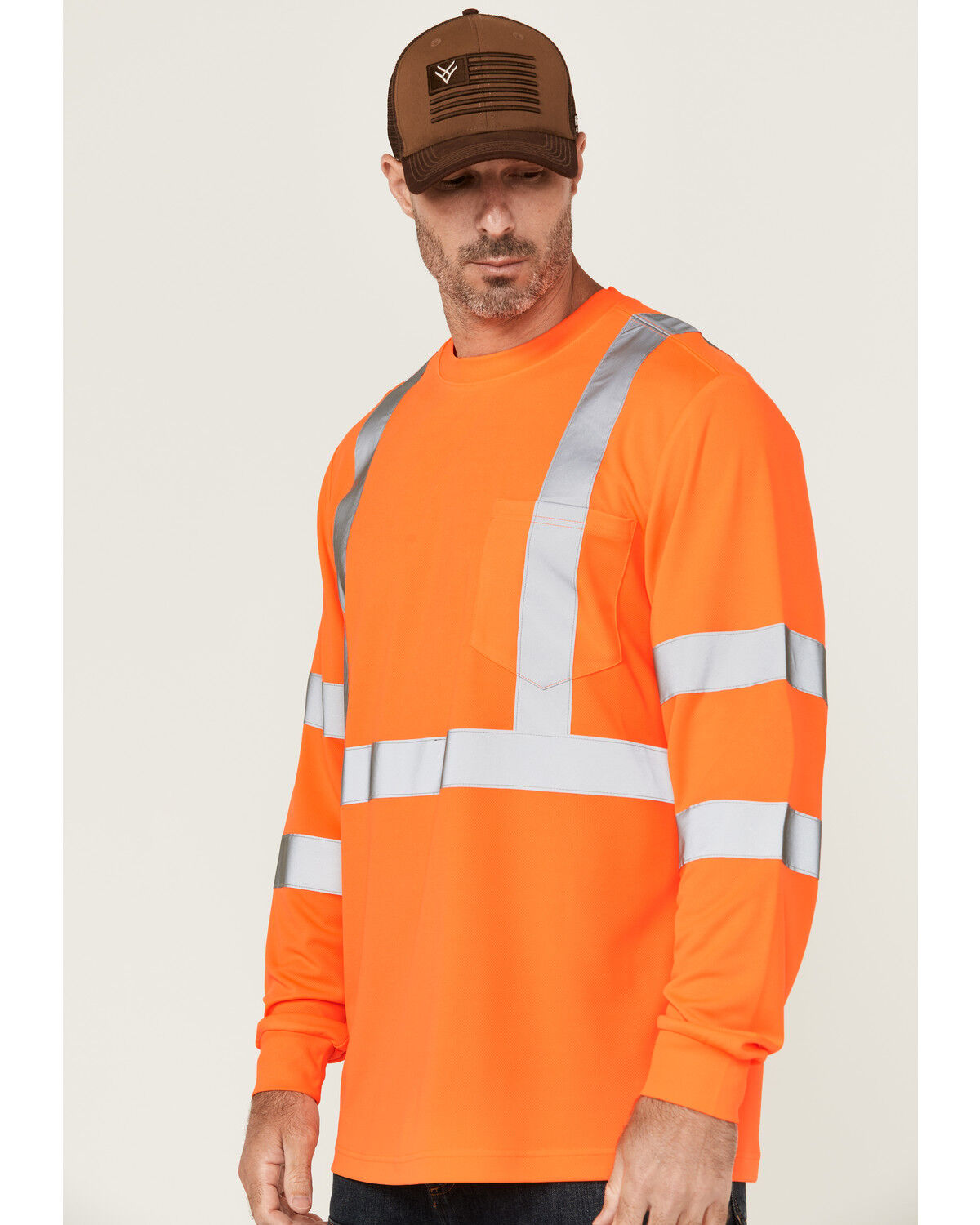 Image #2 - Hawx Men's Hi-Vis Reflective Long Sleeve Work T-Shirt - Big, Orange, hi-res