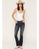 Image #3 - Miss Me Women's Dark Wash Floral Pocket 32" Bootcut Stretch Denim Jeans, Dark Wash, hi-res