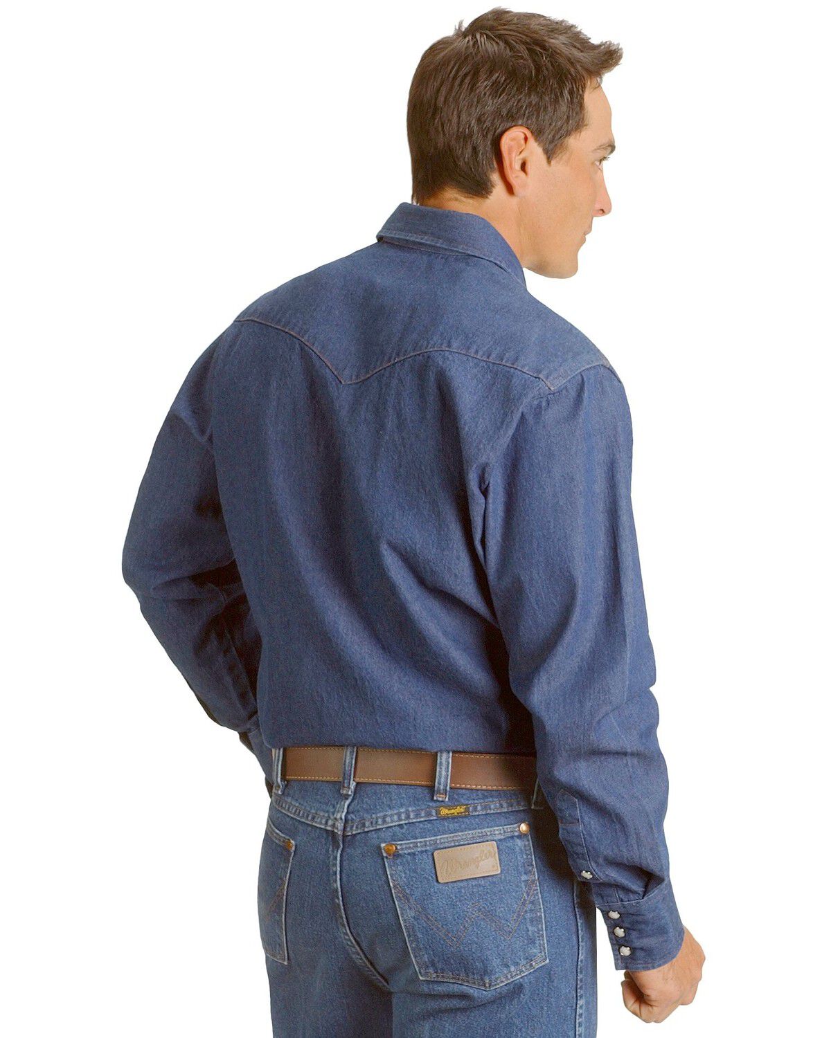 Image #3 - Wrangler Men's Denim Long Sleeve Work Shirt, Indigo, hi-res