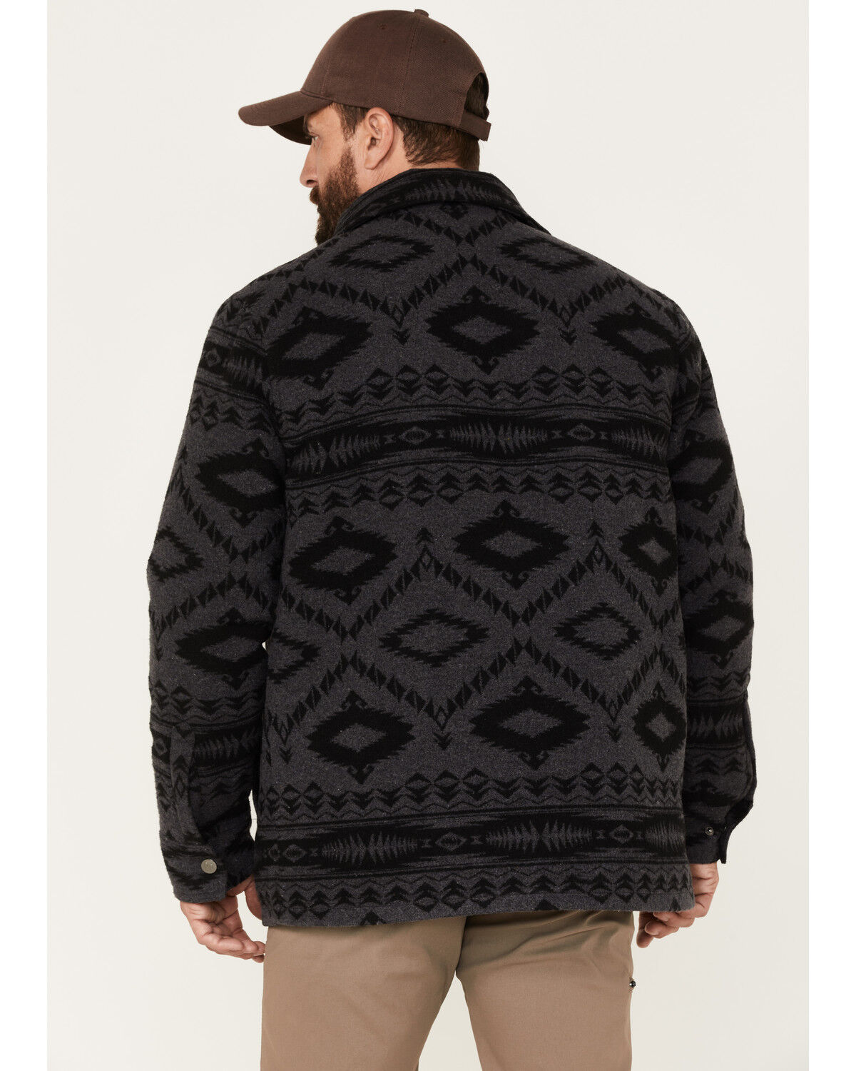 Image #4 - Powder River Outfitters Men's Border Commander Southwestern Print Full-Snap Wool Jacket, Charcoal, hi-res