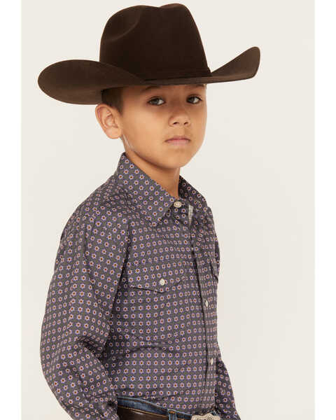 Image #2 - Roper Boys' Amarillo Geo Print Long Sleeve Western Pearl Snap Shirt, Grey, hi-res