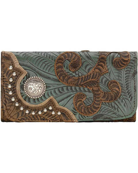 Image #1 - American West Women's Hand Tooled Tri-Fold Wallet, Distressed Brown, hi-res