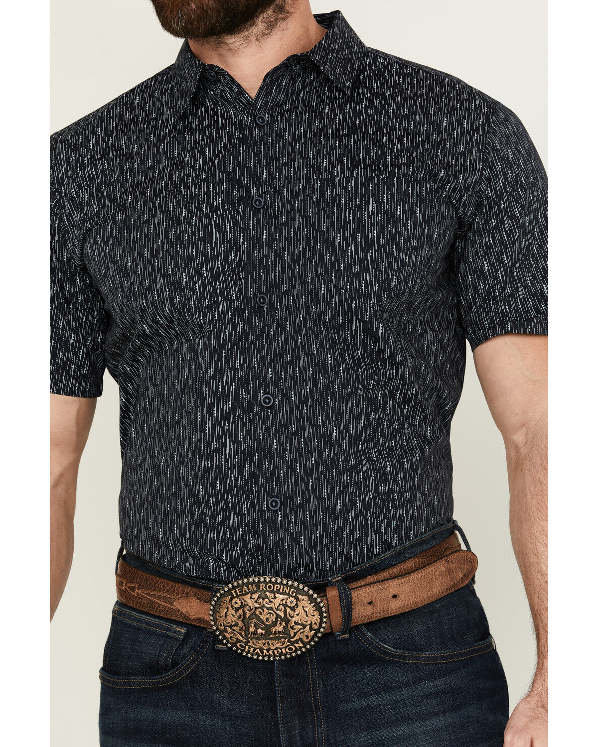 Image #3 - Gibson Men's Space Dot Geo Print Short Sleeve Button-Down Western Shirt, Navy, hi-res