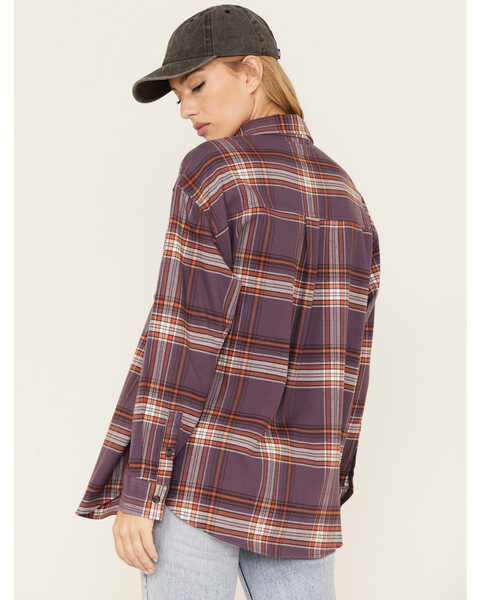 Image #4 - Cleo + Wolf Women's Plaid Print Oversized Long Sleeve Flannel Button Down Shirt, Violet, hi-res