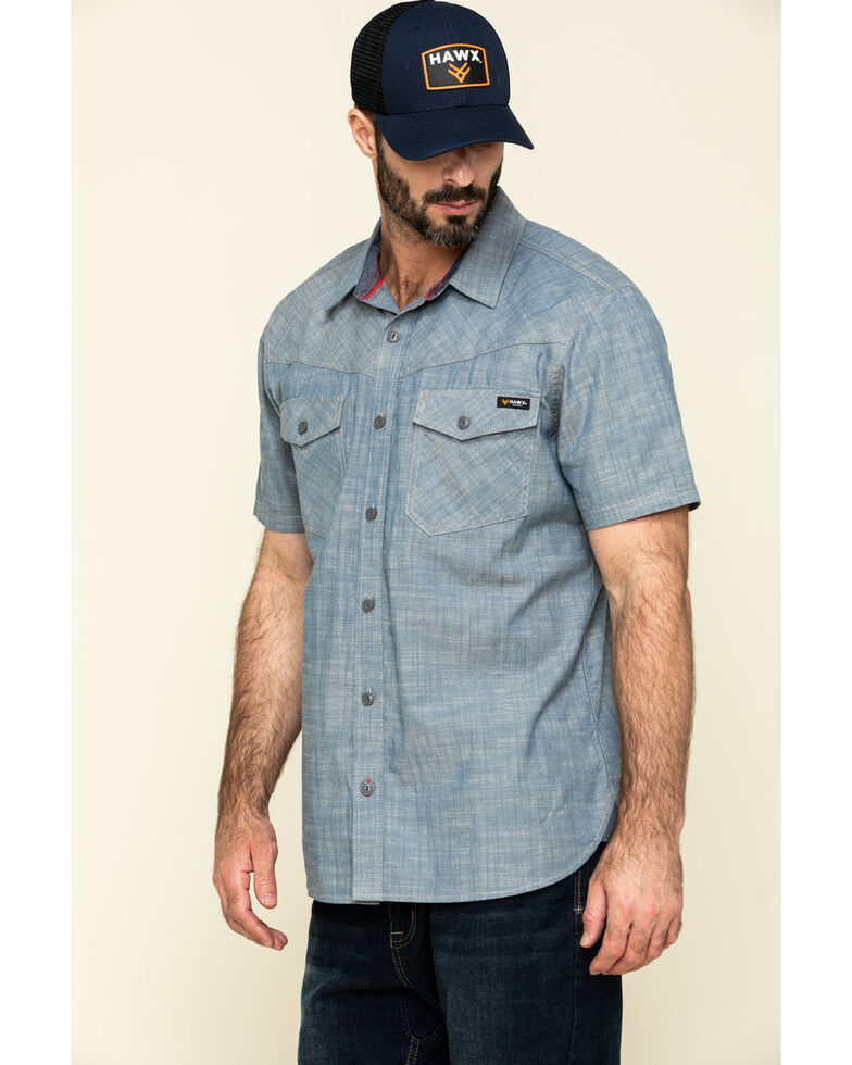 Hawx Men's Rancho Chambray Solid Short Sleeve Work Shirt , Blue, hi-res