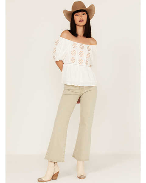 Image #2 - Miss Me Women's Embroidered Puff Sleeve Top, White, hi-res