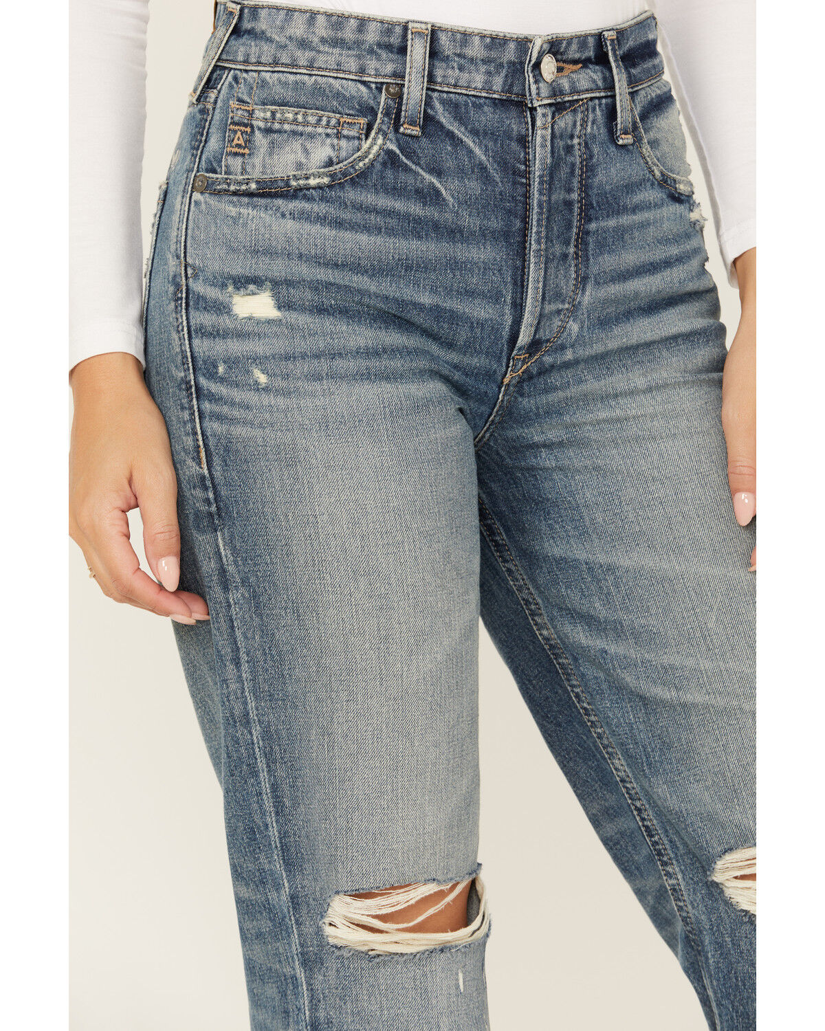 Image #2 - Ariat Women's Medium Wash Ultra High Rise Tomboy Relaxed Straight Jeans, , hi-res