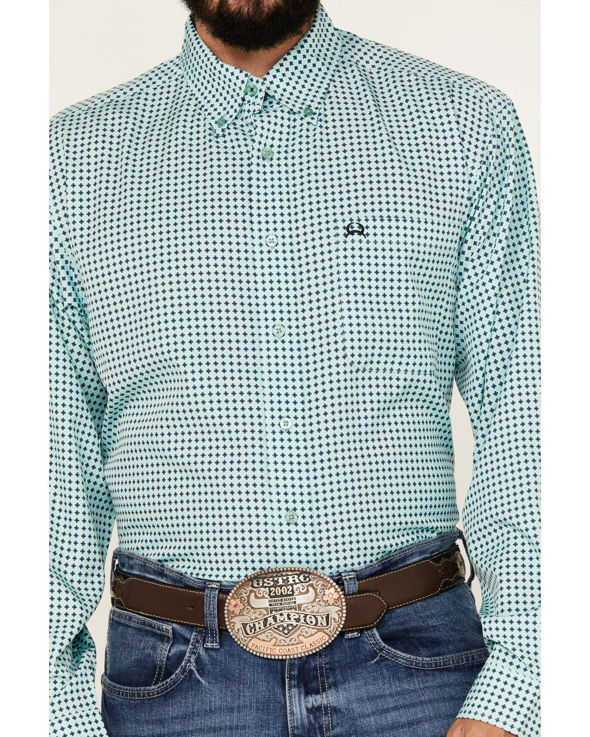 Image #3 - Cinch Men's ARENAFLEX® Geo Print Long Sleeve Button-Down Performance Stretch Western Shirt, Turquoise, hi-res