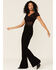 Image #2 - Shyanne Women's Black Lace Knit Flutter Sleeve Crop Top , Black, hi-res