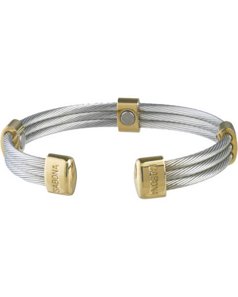 Sabona Men's Trio Cable Stainless Steel & Gold Magnetic Wristband, Two Tone, hi-res