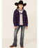 Roper Girls' Purple Plaid Flannel Snap Hooded Shirt Jacket , Purple, hi-res