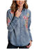 Stetson Women's Blue Denim Embroidered Long Sleeve Button-Down Blouse Shirt , Blue, hi-res