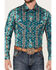 Image #3 - Rock & Roll Denim Men's Southwestern Print Stretch Long Sleeve Snap Western Shirt, Teal, hi-res