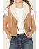 Image #3 - Shyanne Girls' Sherpa Lined Concho Closure Faux Suede Vest, Coffee, hi-res