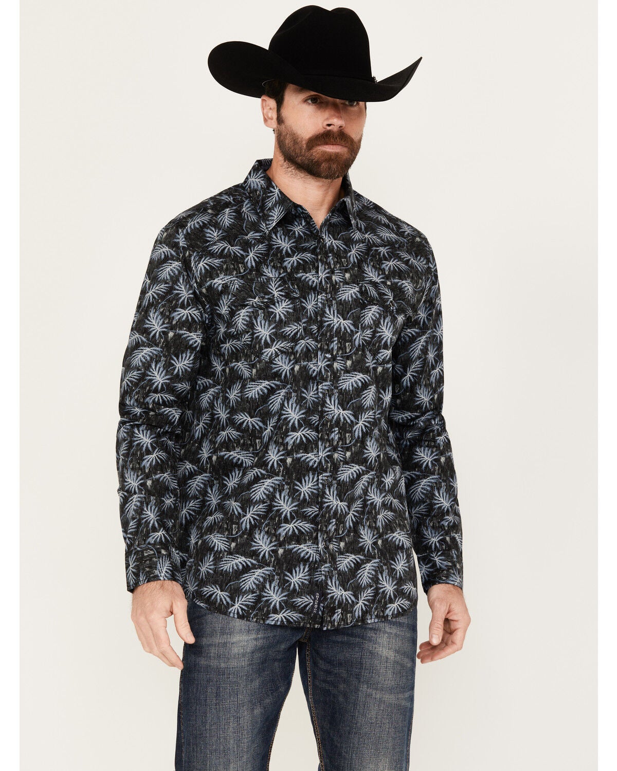 Moonshine Spirit&reg; Men's Kaanapali Floral Print Long Sleeve Snap Western Shirt, Black, hi-res
