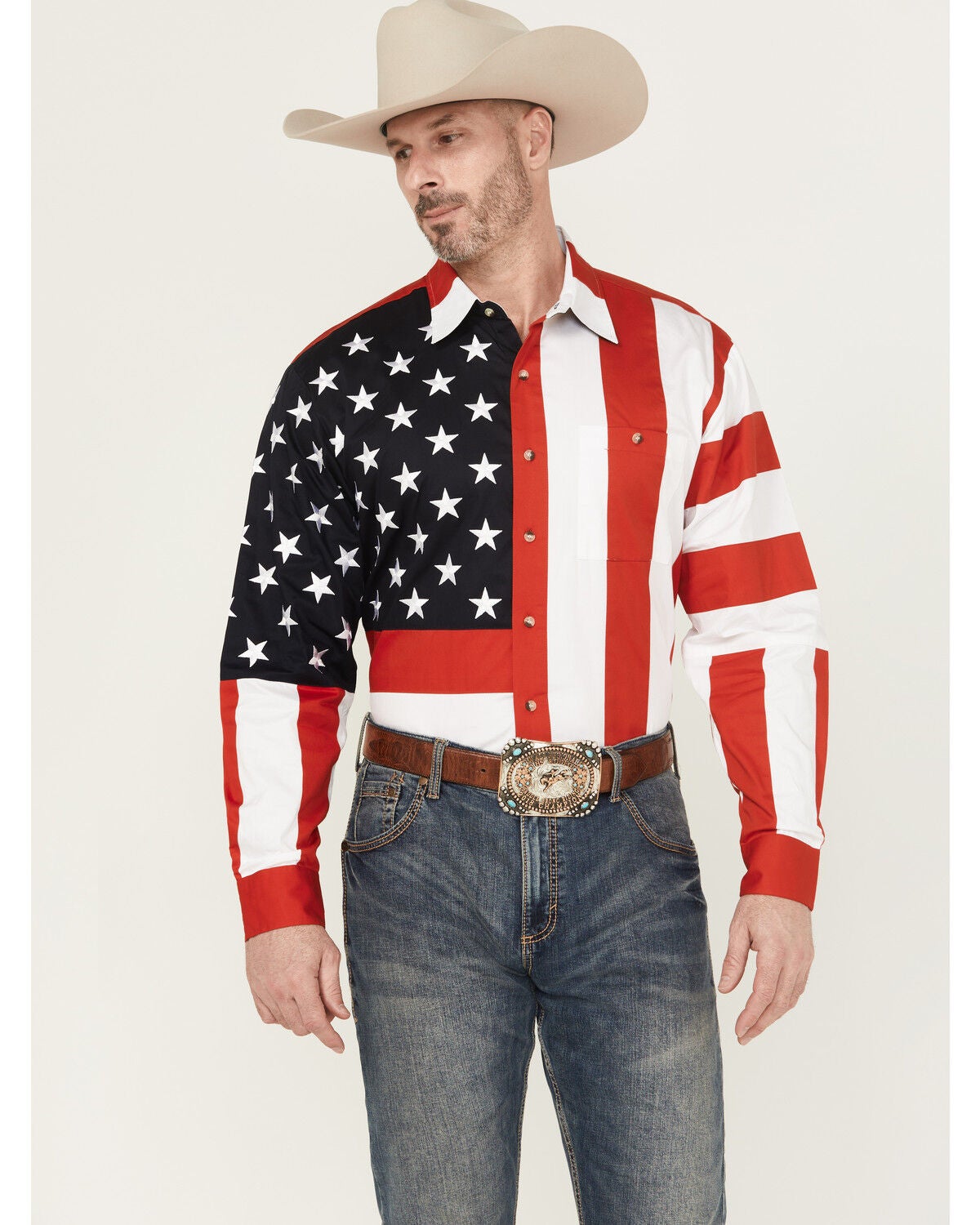 Rangewear by Scully Men's Patriotic American Flag Western Shirt, Multi, hi-res