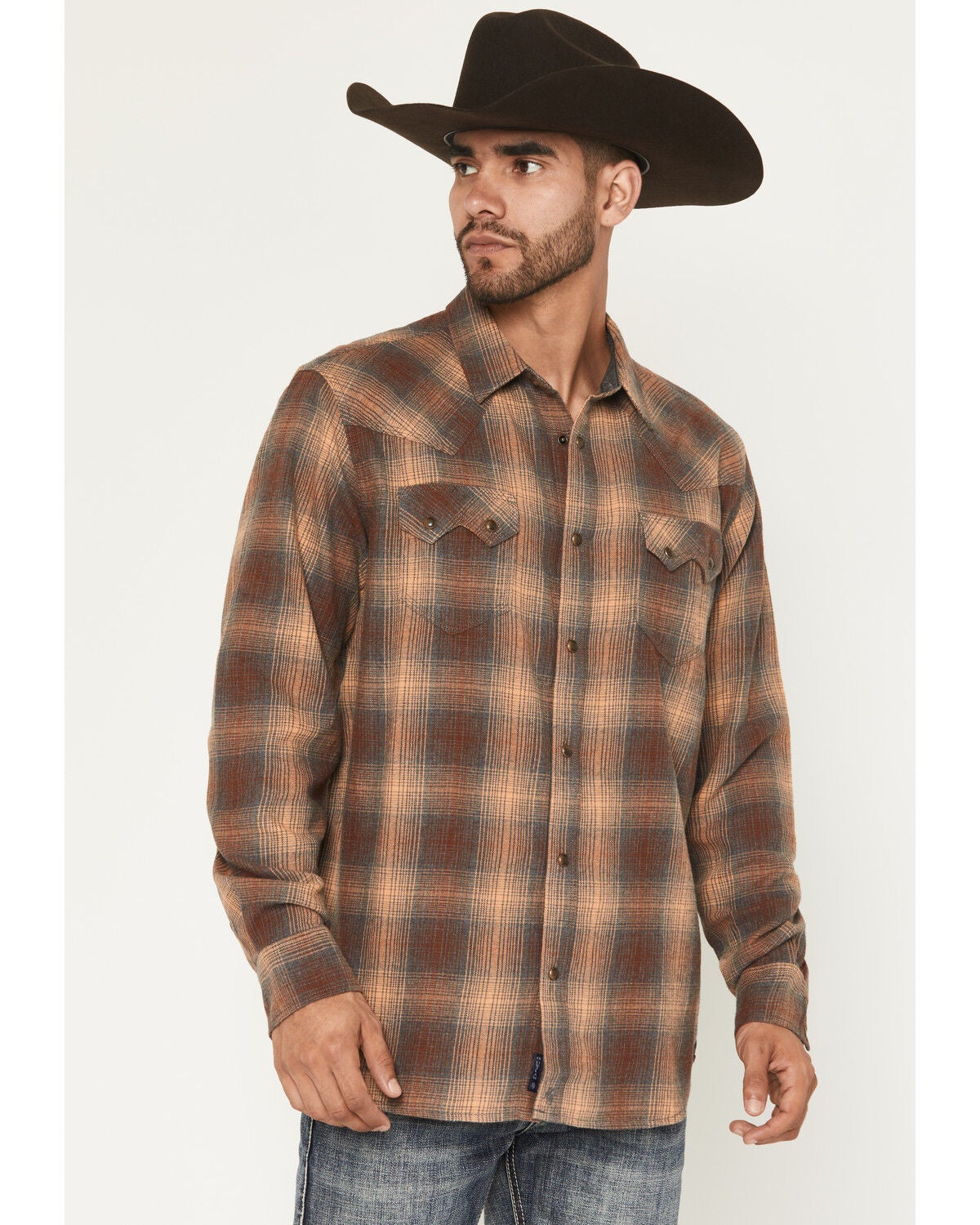 Moonshine Spirit&reg; Men's Bluff Plaid Print Long Sleeve Snap Flannel Shirt, Rust Copper, hi-res