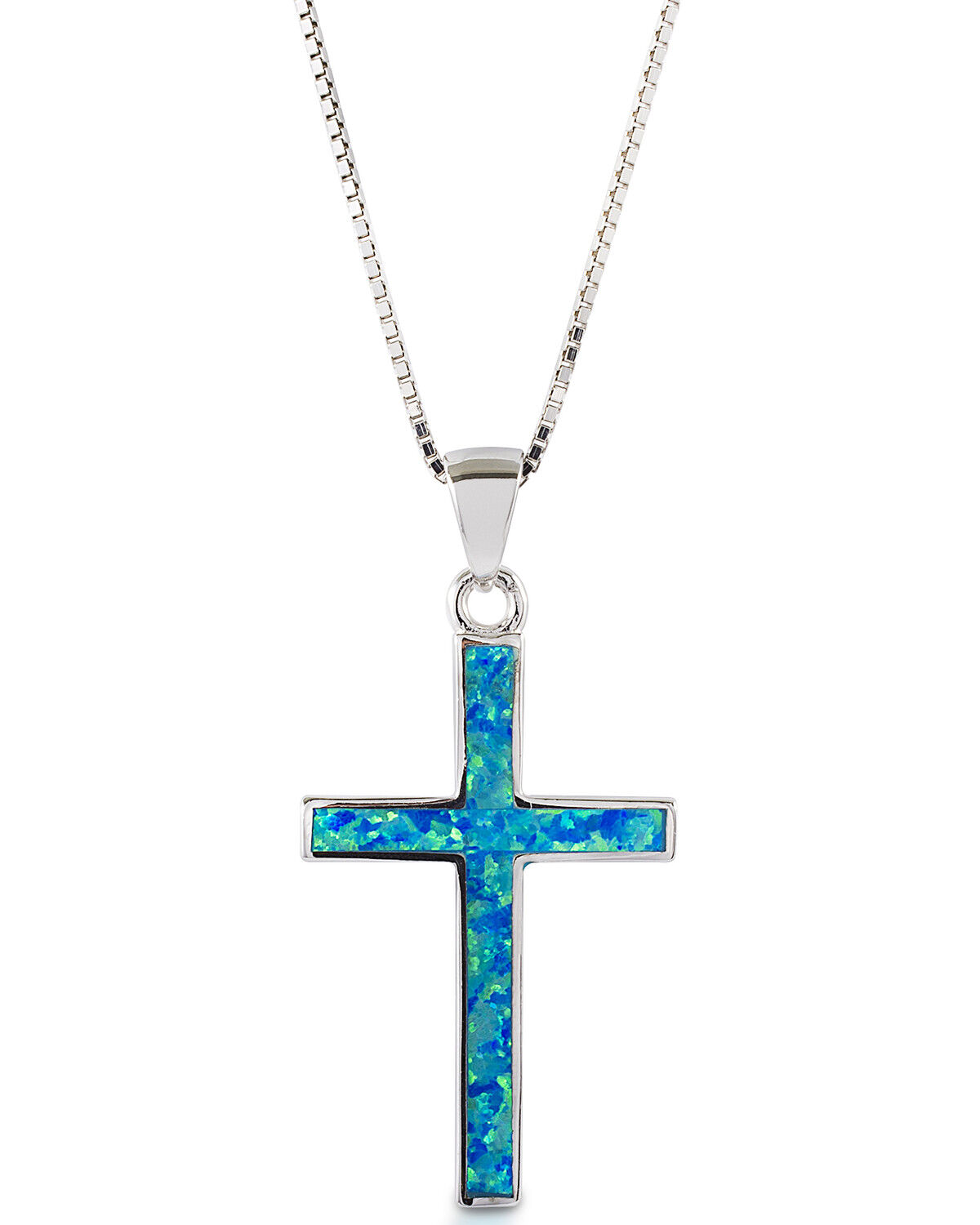 Image #1 - Kelly Herd Women's Blue Opal Cross Pendant Necklace, Silver, hi-res